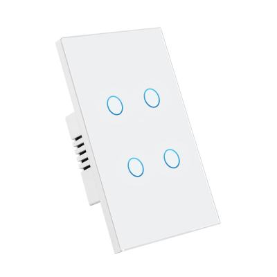 China 118Types US/AU/Brazil Standard Tempered Glass Panel 4Gang Touch Light Switch With LED Indicator Sensor Buttons for sale