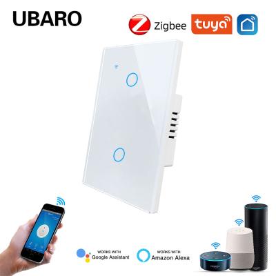 China Tempered Glass Panel 2Gang 110V Tuya Zigbee Off/On Switch Smart Life App Wifi Power Switch For Home Automation for sale