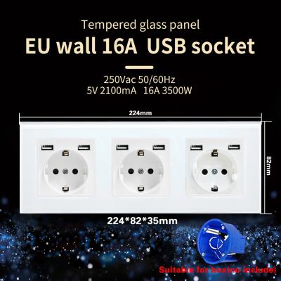 China EU-standaard USB-wandstop 3500W elektrische stopcontacten met USB-montage-onderbak Te koop