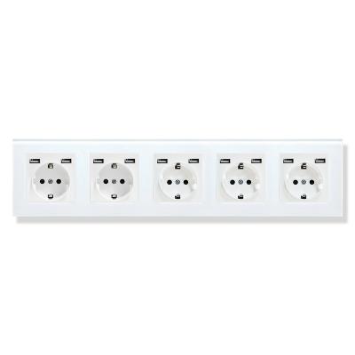 China 60mm GND Modern Plug Sockets Tempered Glass Panel Wall Socket With Usb Port for sale