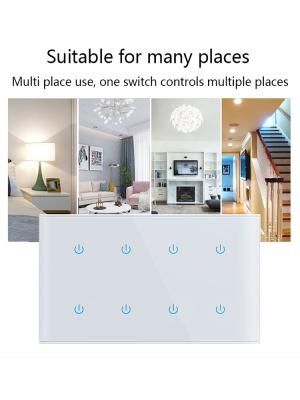 China 146 Type 8gang Tempered Glass Panel Tuya Smart WIFI Switch CE Wireless Light And Switch 50-60Hz Google Assistant Alexa for sale