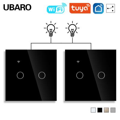 중국 UABRO 2 갱 2 웨이 스마트 홈 듀얼 월 와이파이 스위치 LED 표시기 켜면 블루 앱 제어 지원 알렉사 음성 판매용