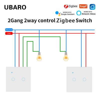 China 2 Gang 2 Way Dual Dimmer Switch Zigbee TuYa Switch Voice APP Touch Control for sale