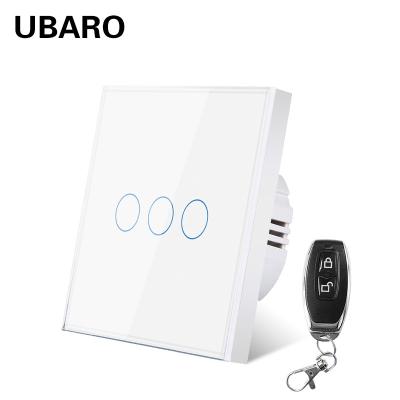 China EU Market 3Gang Remote Control Light Switch 5-60Feet Distance Range With Tempered Glass Panel for sale