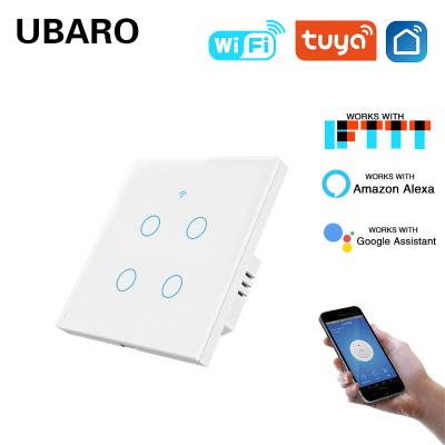 China Tuya Smart Home Light Switch Smart WIFI Panel Glass 4 Gang Work With Google Assistant Amazon Alexa Yandex Alice Voice for sale