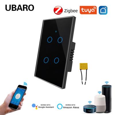 China 4Gang 110V 10A Smart Zigbee Wall Switch with Tuya Smart App for LED Lights Work With Alexa Alice Voice Equipment Timing for sale