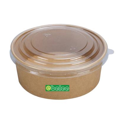 China Ebelee Disposable Coupons Price 1100cc Eco-Friendly Kraft Salad Paper Bowl With PET Lid For Food Wrapping for sale