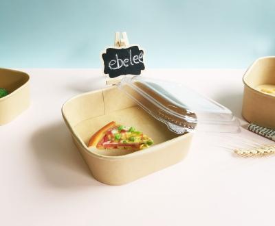 China Kraft Square Paper Container Disposable Rectangular Square Paper Bowl With Lid 500ml for sale