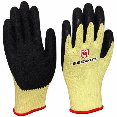 China Anti-cut Seeway Handle Blue Natural Rubber Cut-Resistant Work Gloves for sale