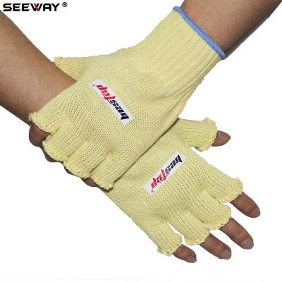 China Anti-Cut Seeway Level 3 Anti-Cut Aramid Knitted Gloves Half Finger Gloves for sale