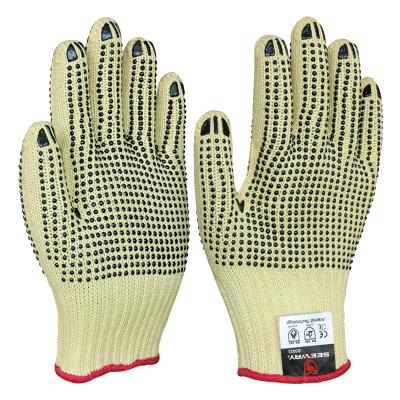 China Seeway Anti-Cut Anti Cut Aramid Knitted With Grip PVC Dotted Hand Gloves For Work for sale