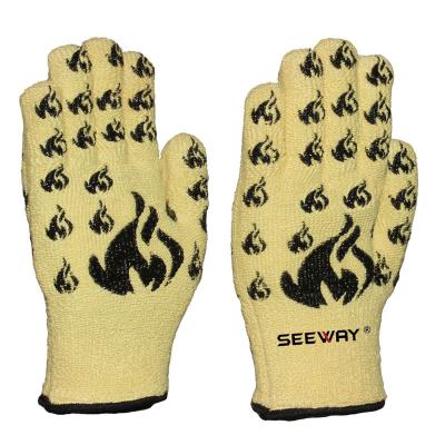 China Aramid Heat Resistant Silicone Coated Looped Heat Resistant Gloves for sale