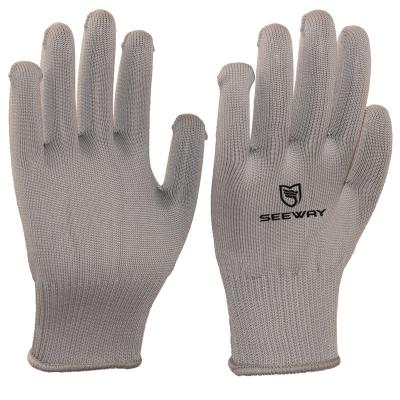 China Seeway Breathable Gray Polyester String Knit Gloves Custom Made for Warehouse Work for sale