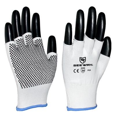 China Seeway Manufacturer Of One-Side Black Breathable PVC Dotted Knitted Fingerless Gloves for sale