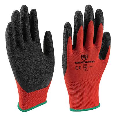 China Seeway Anti-Slip Red Latex Coated Mining Safety Gloves for sale