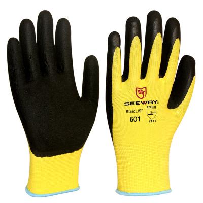 China Black Anti-Slip Latex Seeway Rubber Coated Industrial Nylon Work Glove for sale