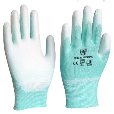 China Seeway Breathable 13 Gauge Polyurethane Nylon Knitted Safety Palm-Coated Gloves for sale