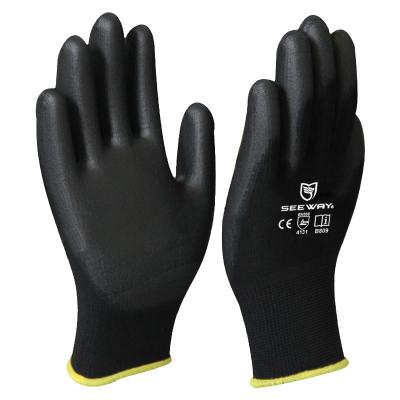 China Abrasion Resistant Nylon Knitted Black PU Gloves With CE EN388 4131 for sale