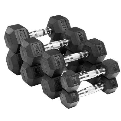 China Commercial Wholesale Fitness Equipment Cast Round Head Rubber Dumbbell / Hex Rubber Dumbbell for sale