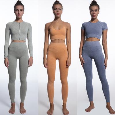 China Breathable 2022 New Design Sand Wash Tracksuit Set High Waist Activewear Seamless Jogger Women 5 Piece Yoga Set for sale