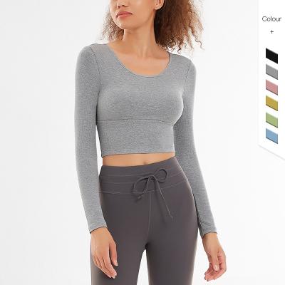 China 2022 High Quality Breathable Women Yoga Tops Custom Beauty Back Yoga Wear Stretch Shirt Breathable Long Sleeve Women Yoga Tops for sale