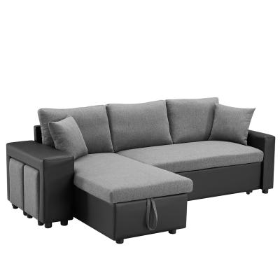 China Other Modern Gray Reversible Modular Sofa Two Stools Smart Storage Fabric Sofa Bed For Living Room for sale