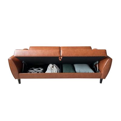 China Modern design convertible futon sofa bed PU storage extended folding leather sofa beds for living room for sale