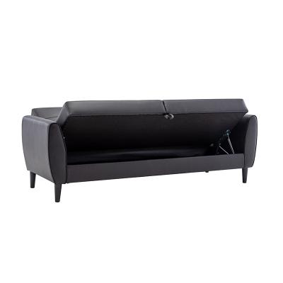 China Modern Design Convertible Futon Sofa Bed Extended Folding PU Leather Sofa Bed With Storage for sale