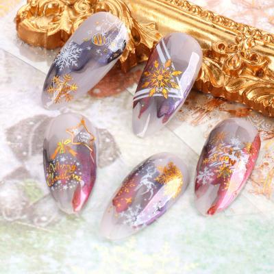 China Easy Apply Wholesale Nail Art Supplies Manicure Gel Decal Christmas Style Nail Wraps Gold Nail Sticker for sale