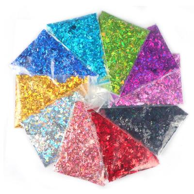 China Easy Apply Nail Glitter Sparkles Colorful Iridescent Flakes Nail Glitter Fluorescent Glass Paper Glitter for sale