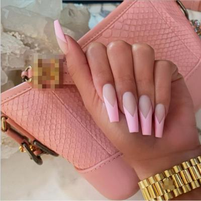 China Meaterial 24Pcs Full Cover Coffin Eco-friendly Acrylic Girls Nails Luxury French Artificial Nails With Press Glue for sale