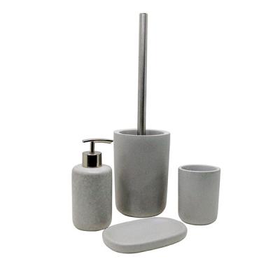 China Gray Concrete Bath Accessories Handmake Cotton Jar , Tumbler 4 Pcs 14×9.1×1.7 Cm for sale