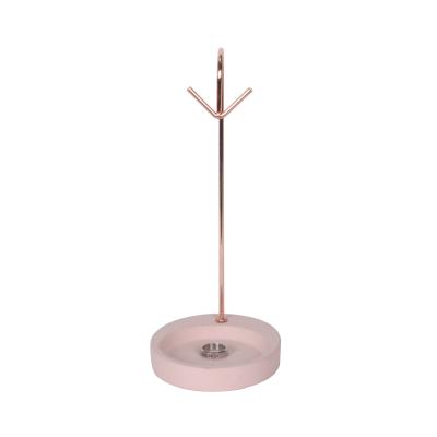 China Small Tray Concrete Pink Jewelry Holder / Metal Rack Cement Home Decor for sale