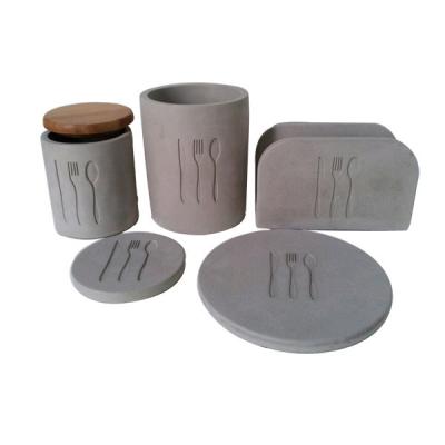 China Taza concreta/5 placas de cena concretas de las PC FDA de la tapa de madera áspera de los deboss en venta