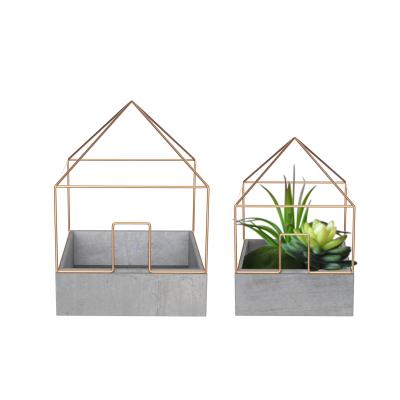 China Garden Concrete Plant Pots outdoor with geometric wire rack Eco - friendly 18cm × 14cm for sale