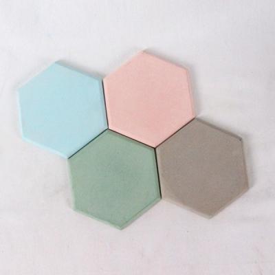 China Hexagon Colorful Concrete Kitchen Accessories Smooth Coaster 13×11×0.6 cm for sale