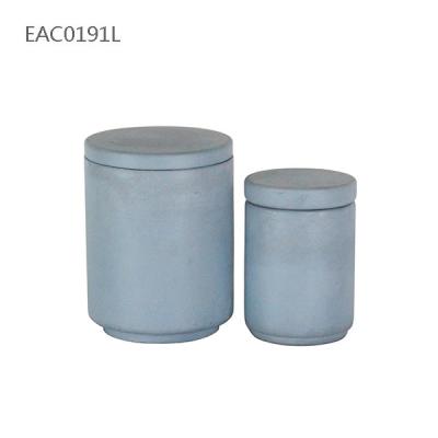 China Light Blue Concrete Candle Holder With Lid Concrete Jar for sale