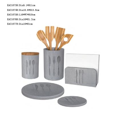 China 5 Pcs Concrete Kitchen Accessories Light Grey Cutlery Holder , Dinner Plates for sale