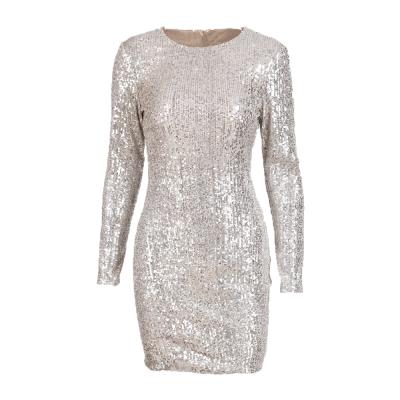 China Full Autumn Simple Sequined Short Woman Dress Elegent Party Evening Dress Washable Sexy Sheathed Club Mini Dresses for sale