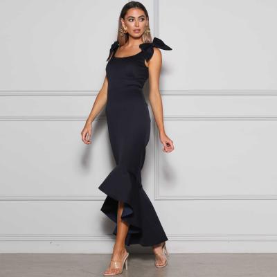 China Elegant Sleeveless Cocktail Dress Summer Evening Party Nightclub Dry Cleaning Black Mermaid Hi-Low Long Dress for sale