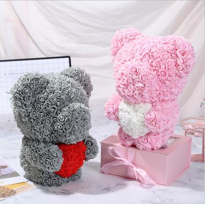 China Valentines Day Birthday Gift 520 Rose Bear Diy Material Standing Rose Bear Hand Wholesale for sale