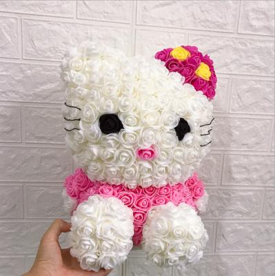 China Beautiful colorful simulation PE foam flower rose cat bear unicorn Valentine's Day flower soap eternal flower for wedding for sale