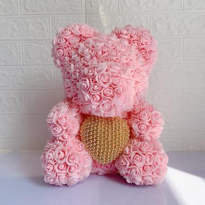 China Wholesale 40cm colorful lovely valentine rose bear made soap rose bear with gold bead bear for sale