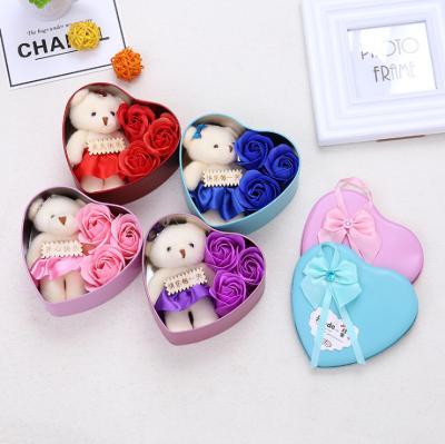 China Beautiful Iron Box Three Colorful Heart-shaped Flower Rose Soaps For Valentine's Day Gifts Creative Promotion 520 for sale