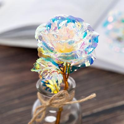 China Hot Sale Rainbow Galaxy Rose 24k Luxury Gold Dipped Roses Bloom With Gift Mather Switch Instant Valentine's Day LED Spring Gift for sale