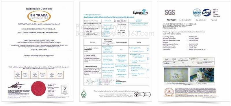 BIODEGRADABLE CETIFICATIONS - YANTAI BAGEASE COMPOSTABLE BAGS & PRODUCTS CO.,LTD.