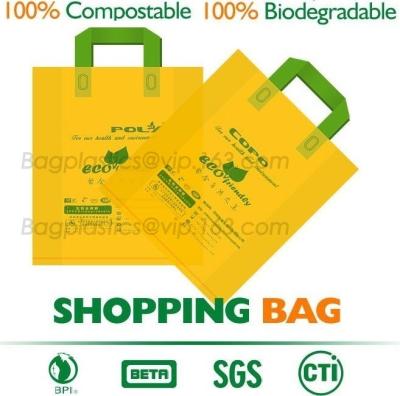 China 100% Compostable Shopper, Biodegradable Handle Handy Carrier Eco Bio Starch Plant Biodegradable T-Shirt Bags With Logo for sale