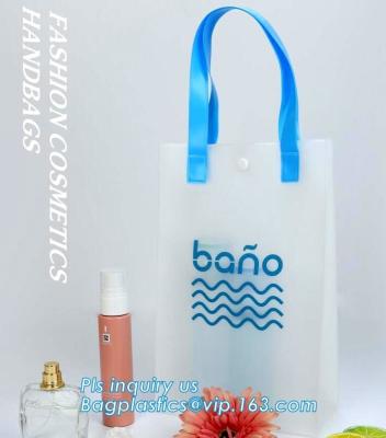 China La bolsa de plástico transparente reciclada impermeable del pvc de la parte inferior cuadrada de la manija que hace compras, regalos de la promoción que embalan la manija plástica picovoltio en venta