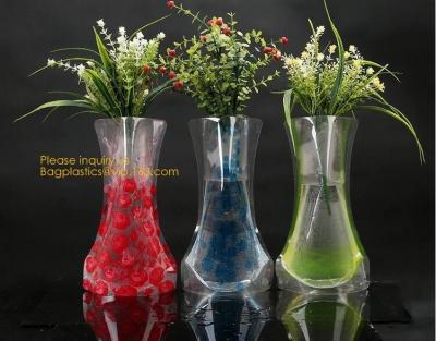 China Standup Vase Folding Disposable Plastic Vinyl For Wedding, Wide Transparent Vinyl Plastic Standup Flower Vase for sale