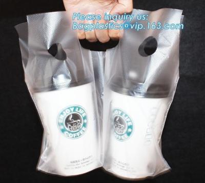China Los bolsos biodegradables de la taza del 100%, tazas plásticas del jugo del café de polietileno del HDPE que beben el portador sacan el té Holde de la taza de té del bolso en venta